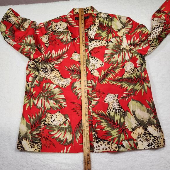 Vintage Silkland Jacket Red Jungle Cheetah Sz Large 3/4 Sleeve Art to Wear Bold - Picture 6 of 11